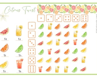Printable A6 Savings Challenge Low Income | Citrus Twist | Roll the Dice