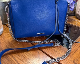 Rebecca Minkoff Blue Leather Crossbody Bag Silver Chain Strap