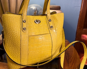 Patricia Nash Yellow Croc Embossed Leather Tote Crossbody Satchel Bag