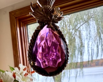 Vintage Scottish Thistle Necklace | Amethyst Glass Gem, Celtic Pendant
