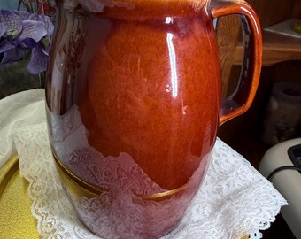 Vintage Hull Oven Proof Pitcher | Brown Drip Glaze Stoneware Pitcher | USA Pottery Water Jug | Rustic Farmhouse Decor