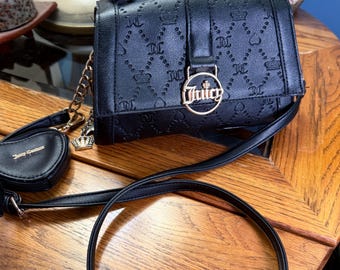 Juicy Couture Black Mini Satchel Crossbody Bag Y2K Crown Charm