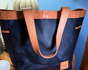 Jon Hart Design Large Tote Bag Navy Canvas Leather Trim - personalizable