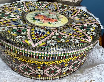 Vintage Holland Folk Art Floral Tin Box | Hand-Painted Style Decorative Storage Tin | Colorful Dutch Inspired Keepsake Container