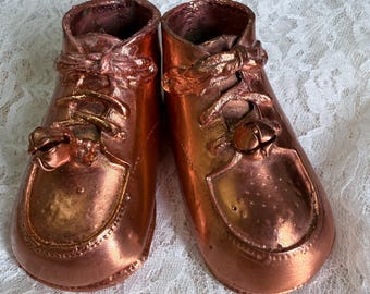 Vintage Copper Baby Booties Planter Pair | Nursery Keepsake Shoes | Decorative Copper-Tone Baby Shoes | 4.5 Inch
