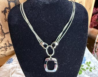 Vintage Lia Sophia Silver Multi-Strand Statement Necklace with Geometric Drop Pendant