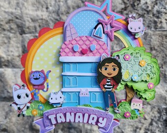 Gabby’s Dollhouse Cake Topper, Personalized Party Decoration