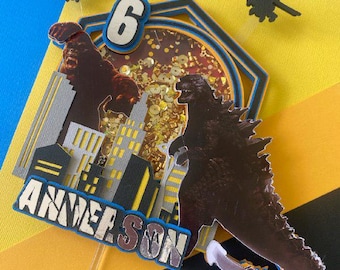 Godzilla vs Kong Cake Topper: Personalized Birthday Party Decoration