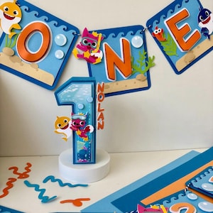 Baby Shark high chair banner, Baby Shark photo banner, Baby Shark 3D letters, Pinkfong Birthday, Baby Shark  Decor,Baby Shark first birthday