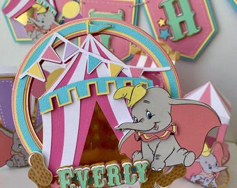Personalized Dumbo Cake Topper & Highchair Banner: Baby Shower Decor