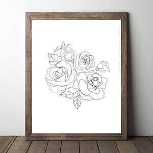 Libra Horoscope Birth Flower Poster Black and White Line Art Rose Digital Download Printable Wall Art Birthday Gift Newborn Gift For Libra