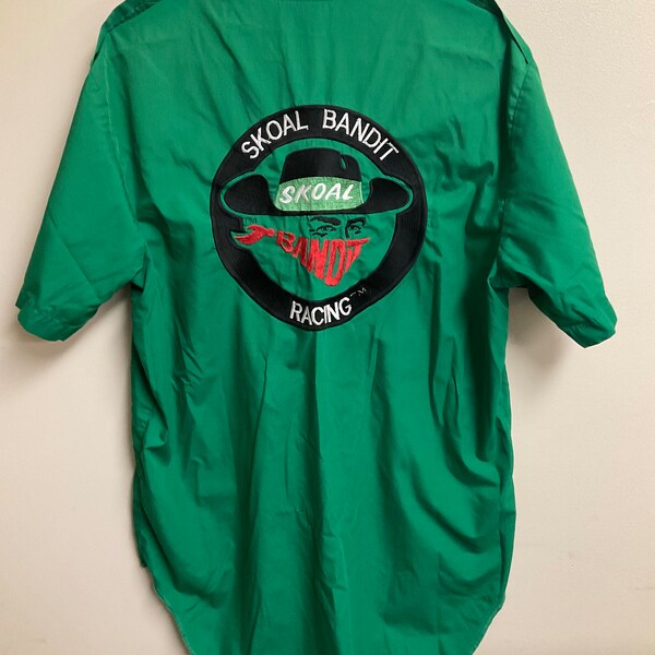 Vintage NASCAR — SKOAL Bandit Racing shirt, green button up shirt