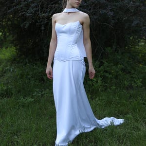 Simple Two Piece Wedding Dress with Satin Corset and Long Skirt with Train | Minimalist Bridal Set | Civil Ceremony or Elopement Outfit