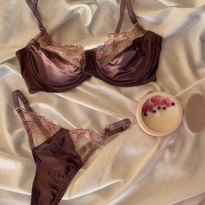 Satin lingerie set, Custom underwear, Custom made lingerie, Luxury lingerie, Handmade lingerie, Bra and panty set, Embroidered lingerie