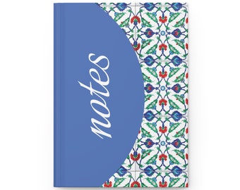 Blue Red Pattern Motif Notebook for Notes Hardcover Journal Matte