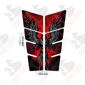 Naklejka uniwersalna 3D na zbiornik paliwa Black Crow do motocykla lub trójkołowca Zbiornik odporny na warunki atmosferyczne, osłona zbiornika w kształcie kopuły, czerwona