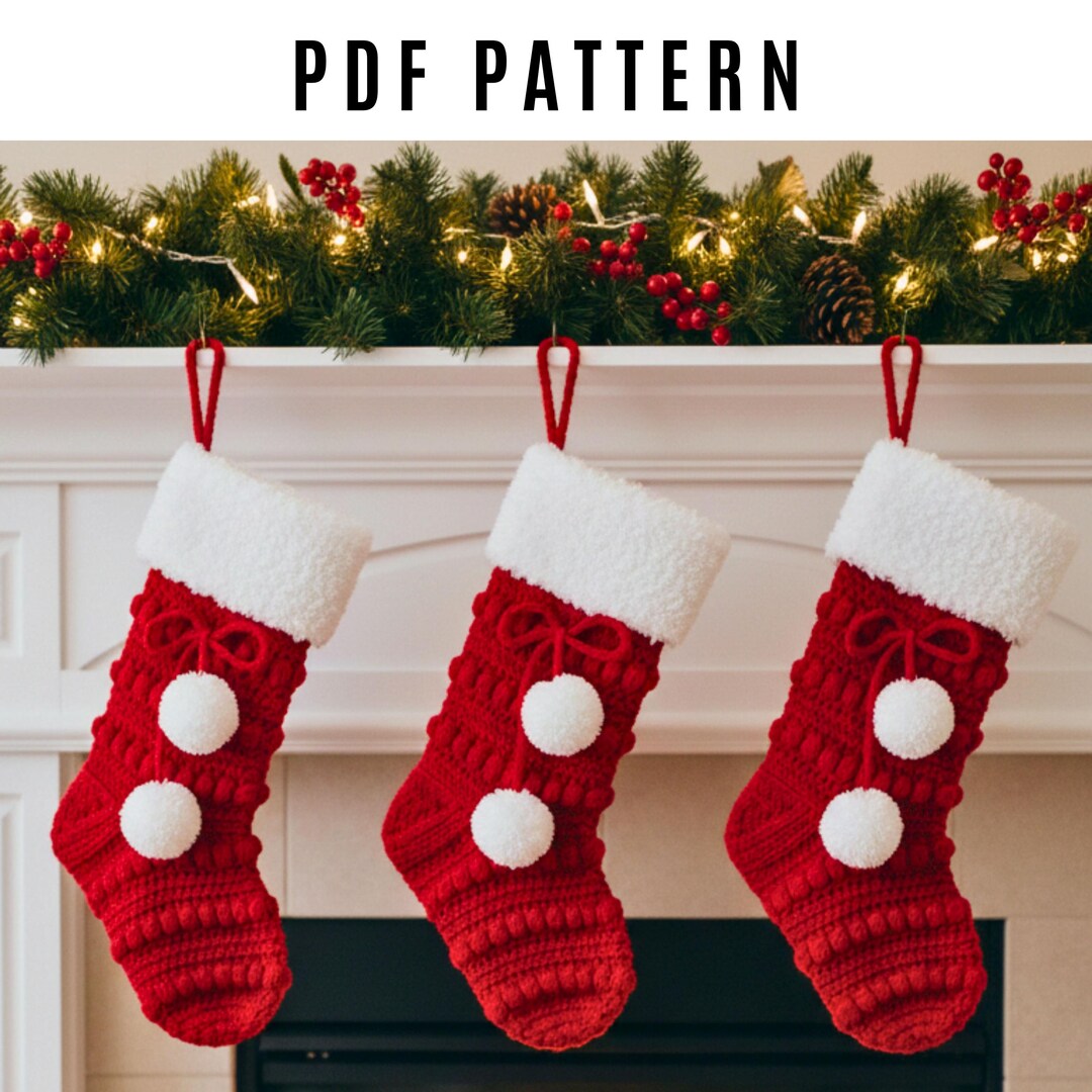 Crochet Christmas Stocking Pattern PDF – Santa Style Holiday Stocking ...