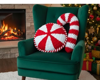 Motif de coussin au crochet tourbillon menthe poivrée - Coussin de Noël facile (Modèle PDF)