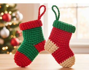 Padrão de Crochê para Meia de Natal em PDF | Tutorial de Crochê para Mini Meias de Natal
