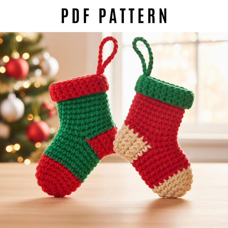 Crochet Christmas Stocking Pattern PDF | Mini Holiday Socks Ornament ...