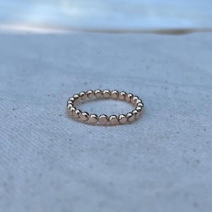 14k Gold Filled Beaded Patterned Band Durable Waterproof Ring for Everyday Stacking Ring Gold Flat Bead Ring Textured Sterling Silver Ring