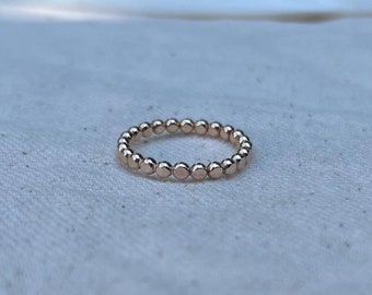 14k Gold Filled Beaded Patterned Band Durable Waterproof Ring for Everyday Stacking Ring Gold Flat Bead Ring Textured Sterling Silver Ring