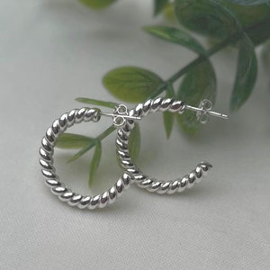 Sterling Silver Thick Twist Hoop Earrings Medium Size Hoops Chunky Silver Earrings Sensitive Skin Gift for Mom Twist Hoop Rope Pattern Hoops