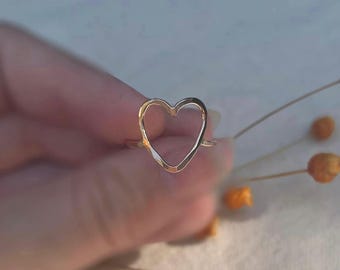 Geometrische Ring Herz 14k gold fill Herz Ring Geschenk für Liebe Statement Ring Sterling Silber Offenes Herz Schmuck Graduierung Geschenk Enkelin