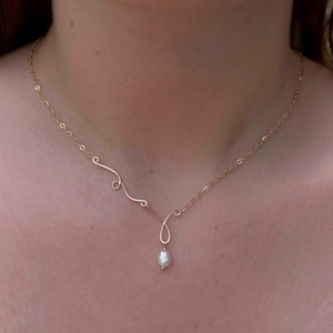 Pearl Statement Necklace Elegant Bridal Jewelry 14k Gold Filled Asymmetrical Pearl Necklace Whimsical Bridal Necklace for Bride Bridesmaids