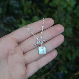 Pearl Toggle Necklace Baroque Pearl Sqaure Pearl Necklace Sterling Silver Toggle Pendant Large Pearl Paperclip Chain Toggle Chain 14k Gold