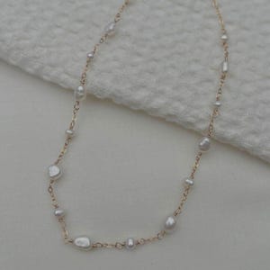 Pearl Necklace Organic Pearl Chain Jewelry for Bride Necklace Layering Irregular Pearls 14k gold Filled Chain Vacation Jewelry For Her Gold