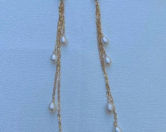 Brincos de Noiva com Pérolas em Ouro 14k, Brincos de Pérolas Extra Longos, Joias de Noiva com Pérolas, Brincos Longos e Pendentes para Madrinhas de Casamento.