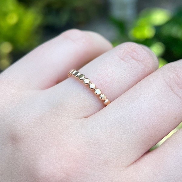 14k Gold Filled Ring For Women Stacking Ring Gift for Mom Waterproof Ring Gold Ring Dot Beaded Ring Patterned Band Stacking Everyday Ring