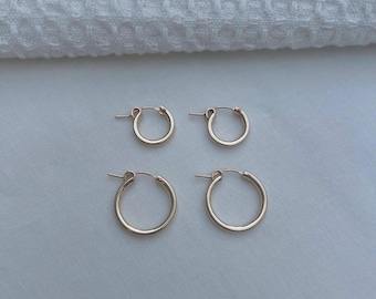 Cerchi tubolari riempiti in oro 14k, 13 mm, 18 mm, antiossidante, cerchi Huggie impermeabili, cerchi per tutti i giorni, cerchi infiniti, argento sterling
