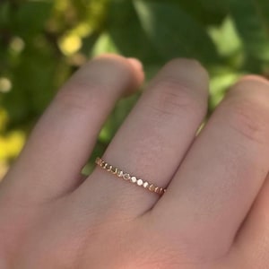 14k Gold Filled Beaded Patterned Band Durable Waterproof Ring for Everyday Stacking Ring Gold Flat Bead Ring Textured Sterling Silver Ring