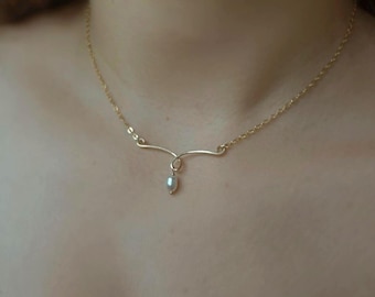Collar de perlas chapado en oro de 14 k, delicado collar de perlas, regalo de dama de honor para esposa, regalo de aniversario, collar de graduación.