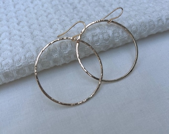 14k Gold Filled Hoops Ear Wire Large Hoop Earrings Gold Waterproof hoop for Everyday Hammered Drop Hoop Tarnish Resistant Earrings Gift