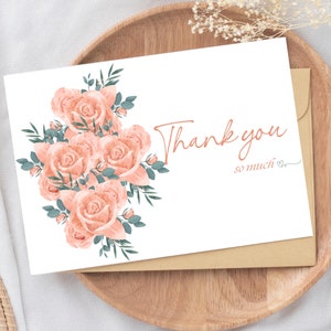 Printable Thank you card, Floral Thank you card, Print at home cards, Digital Download, For  her