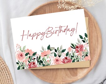 Carte de joyeux anniversaire, imprimé floral, téléchargement numérique, carte imprimable, carte d'anniversaire de 5 x 7 po, carte imprimable, carte de voeux, impression à la maison