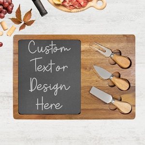Engraved Charcuterie Board | Custom Serving Platter with Slate Surface, Unique Gift for Food Lovers, Wedding, Housewarming, Kitchen Decor