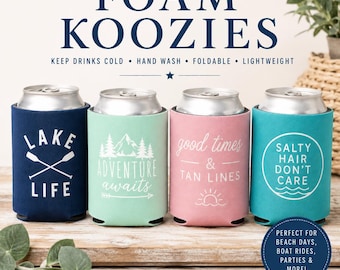Custom Foam Can Coolers, Personalized Drink Cozies, Wedding Party Favors, Can Coolers