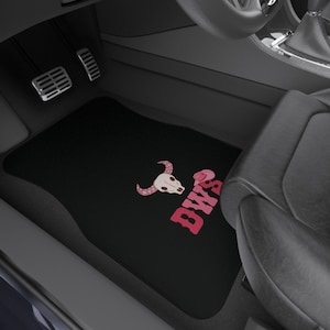 Custom Car Mats – Personalized Initials Car Floor Mats for Women, Pink Western Auto Accessories, Cowgirl Car Decor Gift, Cow Skull Car Mats