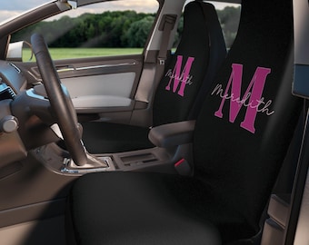 Custom Seat Covers | Personalized Car Seat Covers, Pink Name and Initial Car Seat Protectors, Pink Auto Accessories, Matching Vehicle Decor