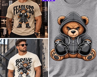 Boxing Teddy Bear PNG Bundle, Fearless Brave Fighter, Motivational Gym Shirt Sublimation Designs