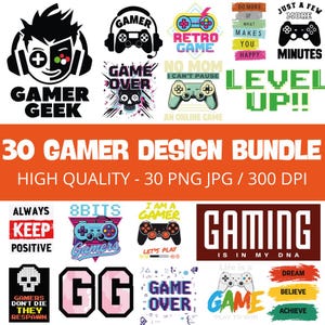 Gamer Quotes & Retro Controllers PNG Bundle — Sublimation Designs (commercial use)