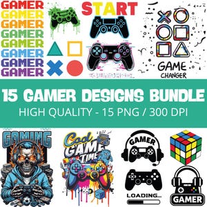 Games Controllers & Retro Icons PNG Bundle — Sublimation Designs (commercial use)