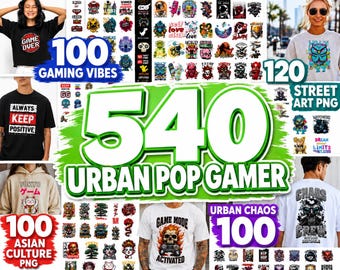 540 Gamer PNG Bundle Streetwear Gaming Graphics Cyberpunk Designs