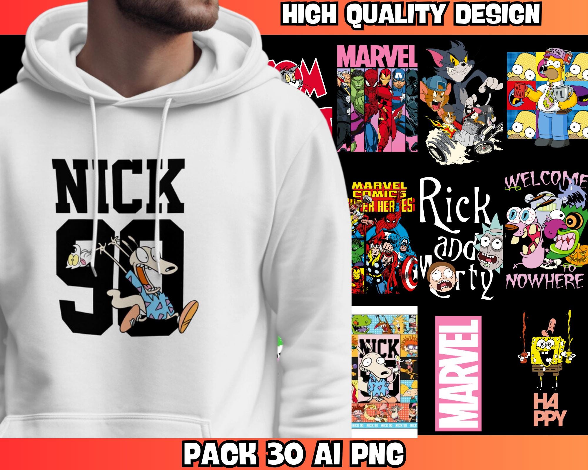 30 Animated Urban Designs: T-Shirt & Printables (PNG, AI Files) (Digital Download)