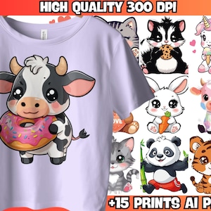 15 Kids T-Shirt Design Bundle PNG | Cute Animal Print Files | Digital Download for Children's Clothing | Instant Access | DIY Kids Clothing