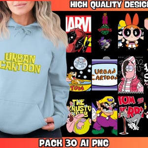 30 Animated Urban Cartoon Designs - Premium Casual Style Design, Trendy T-shirt Design, Urban Design, Superhero Desing, Kids, Urban Wear.